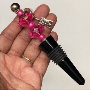 Hand Beaded Pink and Black Bottle Stopper